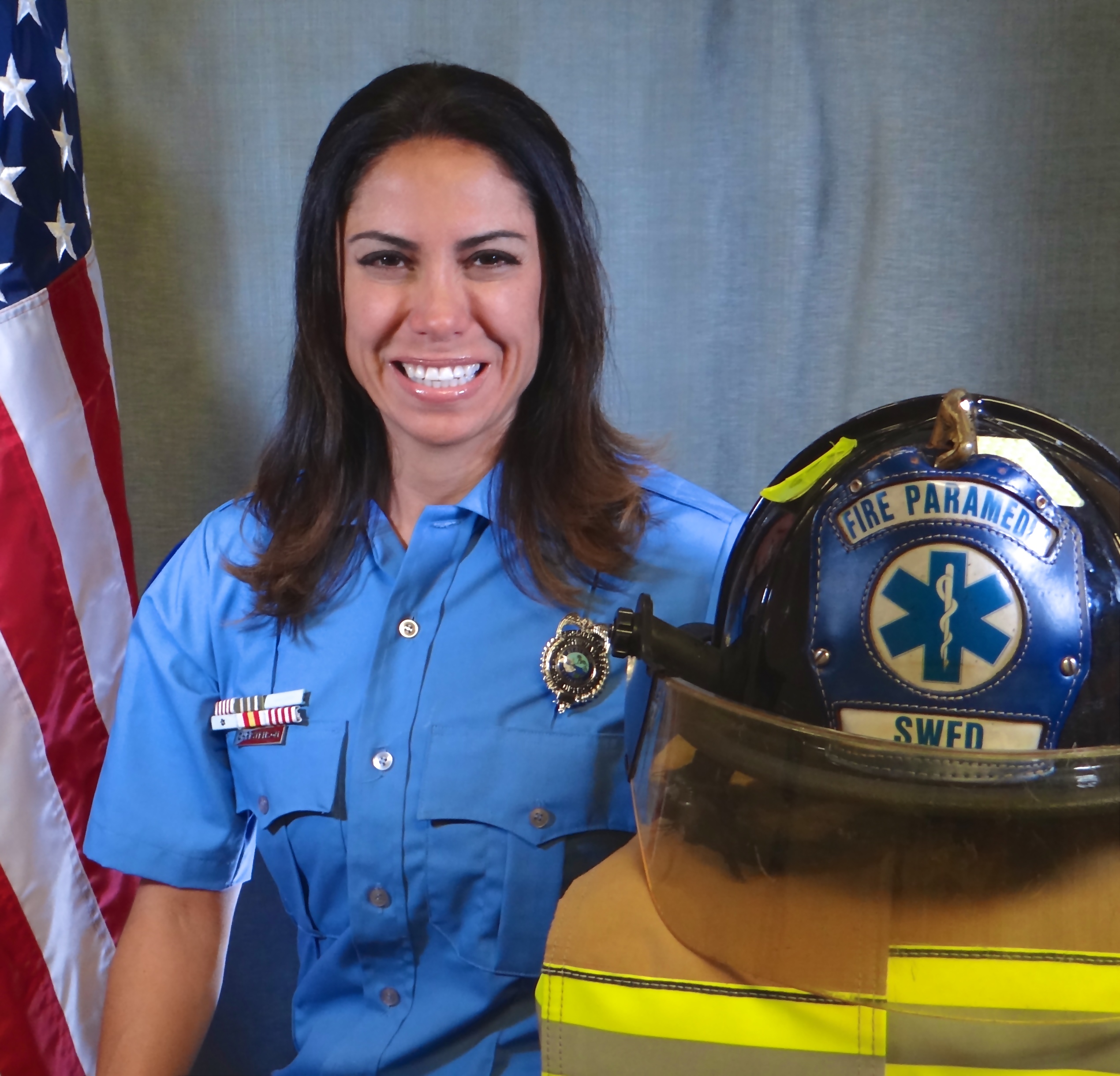 female firefighter in truck