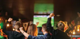 Football watching in bar