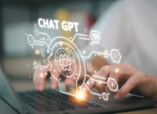 Chatbot Chat with AI, Artificial Intelligence. man using technology smart robot AI, artificial intelligence by enter command prompt for generates something, Futuristic technology transformation.