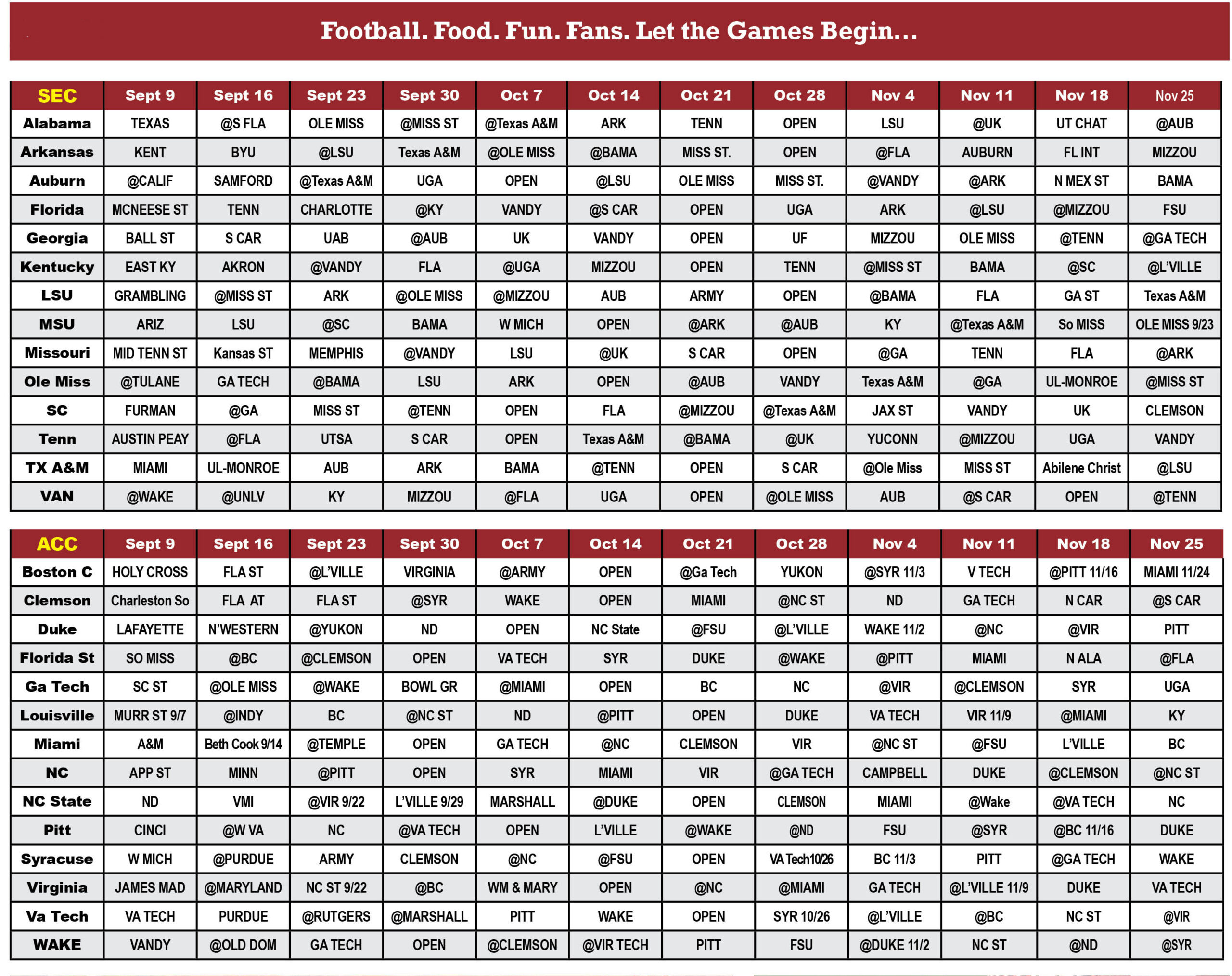 Destin Life 2023 Sept SEC ACC Schedules