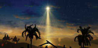 Nativity Christmas story under starry sky
