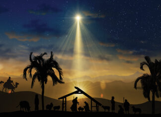 Nativity Christmas story under starry sky