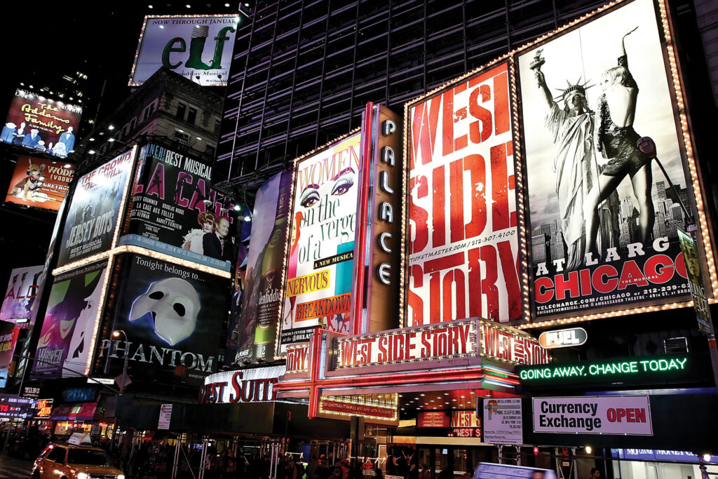 Broadway theater billboards in Times Square