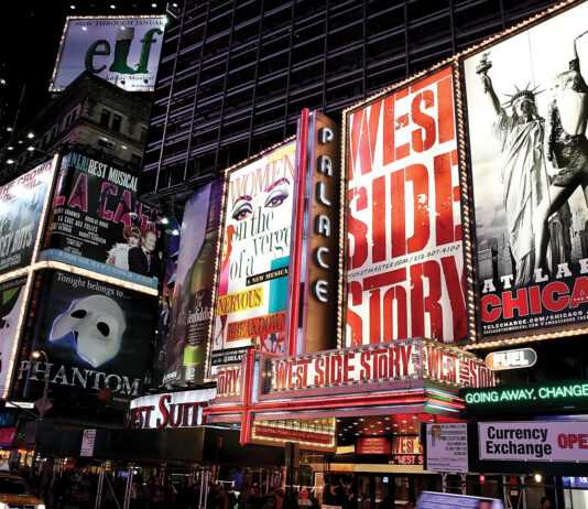 Broadway theater billboards in Times Square