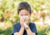 Allergic child sneezing covering nose